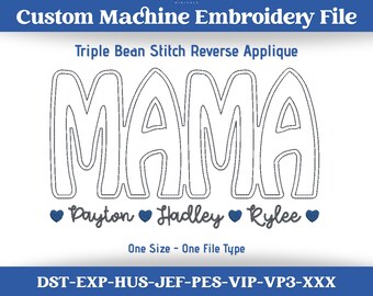 Custom Reverse Applique Embroidery File: Triple Bean Stitch (PES DST)