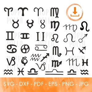 Zodiac Signs SVG Bundle, 3 styles Astrology icons, Horoscope Bundle, Zodiac Clipart Png, Dxf-Eps