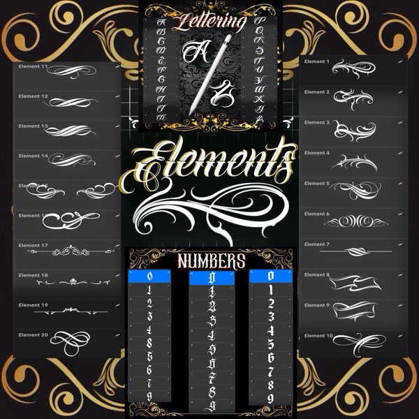 All IN ONE  Lettering / Numbers /Element stamp brushes sets