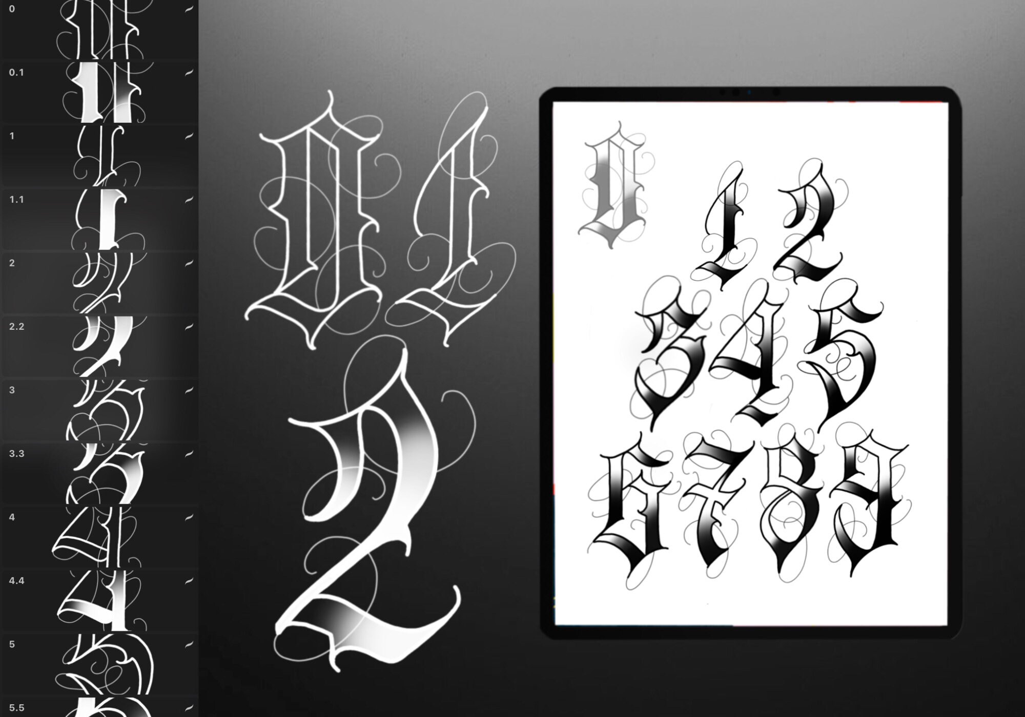 0 9 Number Digital Stamp Brushes For Tattoo Designing Etsy