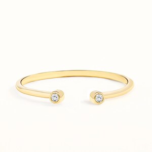 14 k gold open ring, solid gold, natural diamond, minimalist, stacking diamond ring