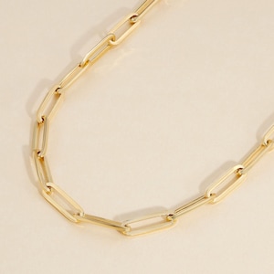 14k Solid Gold Paperclip Chain Necklace, Paperclip Necklace, Gold Chain Necklace, Gold Chain for Charm, Layering Chain