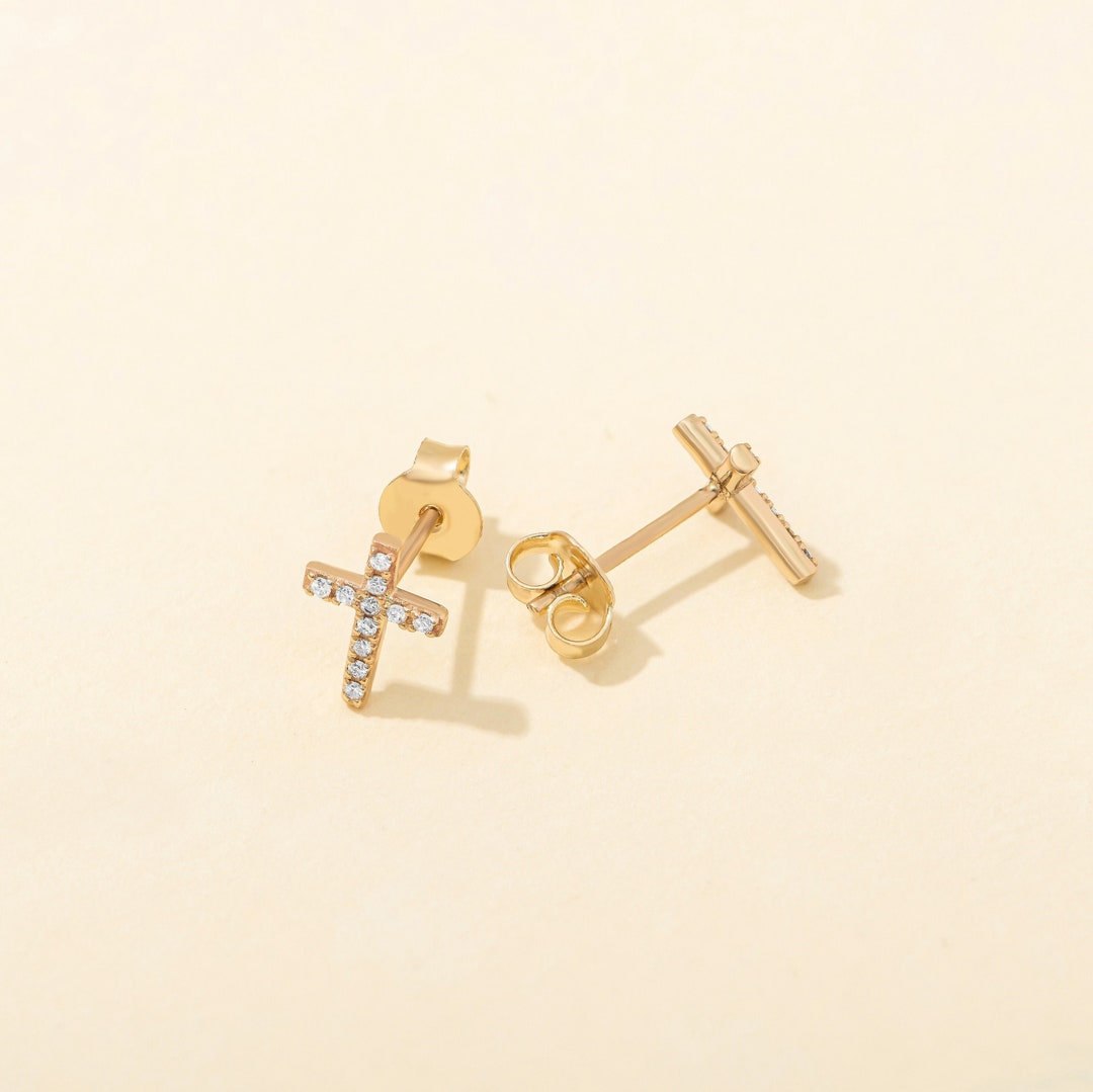14 Karat Gold Plated Cross Stud Earrings main image 0
