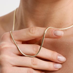 14k Snake Chain, Plain Solid Gold Chain, Layering chain Necklace, Simple Gold Choker, Stacking chain necklace