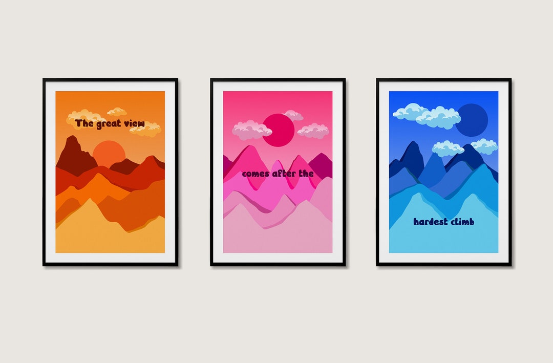 Mountain Art Prints Set of 3 Illustrated Art Print Etsy