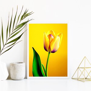 Yellow Tulip Wall Art | Flower Art Print | Floral Art Design | Digital Art Download | Printable Home Wall Art | Yellow Purple Flower | Large