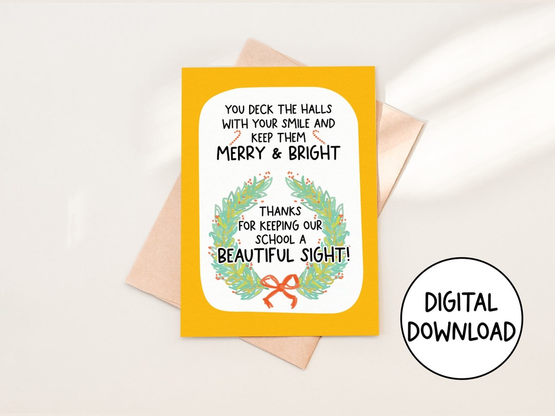 School Custodian Janitor Christmas Card, Digital Download Greeting ...