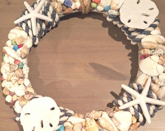 Nautical Seashell Wreath 14-inch / Coastal  Decor/ Seashell Wreath