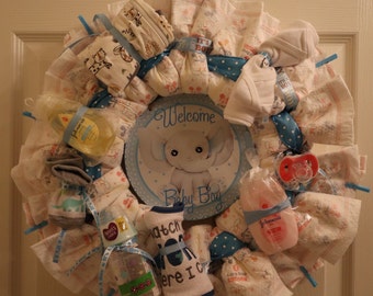 Baby Diaper Wreath/ Baby Shower Wreath/ Door Wreath/ Diaper Wreath/ Party Supplies/ Diaper Cakes/ Party Décor