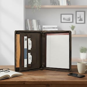 Personalized Leather Portfolio: Handcrafted Zipper Padfolio - Custom Engraved