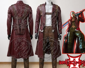 DMC 3 Dante Leather Trench Coat | Devil May Cry 3 Cosplay Costume | Unisex - Red/Maroon Trench Coat