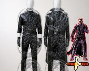 Albert Wesker Cosplay Full Set | Resident Evil 5 Leather Trench Coat & Outfit | Cowhide Leather Costume (Coat, Shirt, Pants, Belt) Comic Con