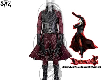 Dante Cosplay Full Set DMC2 Costume - Trench Coat, Leather Pants with Holsters, Belt, Boots & Gloves - Screen Accurate Devil May Cry Outfit
