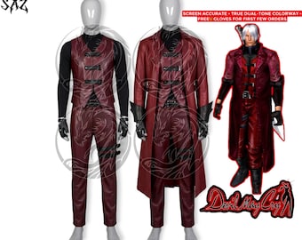 Dante Cosplay Full Set Devil May Cry 1 Leather Trench Coat, Vest, Pants, Boots, Belt, Gloves, DMC1 Game Outfit Handmade Halloween Costume
