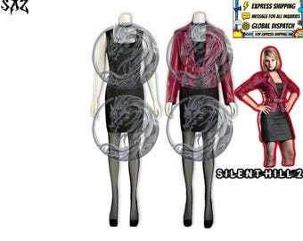 Silent Hill 2 Maria Cosplay Costume Set - Burgundy Leather Jacket, Animal Print Mini Dress, Belt & Choker Cosplay Outfit Halloween Comic Con