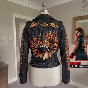 Resident Evil Claire Redfield Jacket Cosplay "Let Me Live" Leather Jacket - Code Veronica Alternate Costume Handmade Racing Biker Jacket