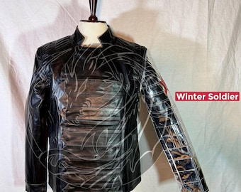 Winter Soldier Leather Jacket – Bucky Barnes Cosplay Avengers – Detachable Arms (Silver & Black) – Unisex Tactical Biker Jacket Unisex