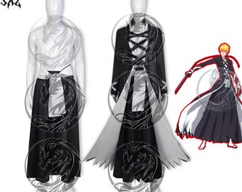 Ichigo Kurosaki Cosplay Costume Full Set - Anime Inspired Black Trench Coat, Kimono Top & Hakama Outfit