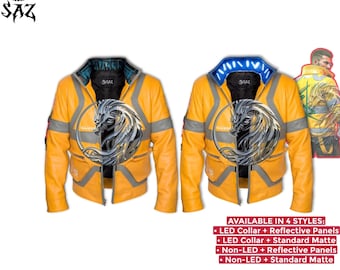 Cyberpunk Jacket David Martinez Edgerunners Jacket Yellow Leather Cosplay Costume Jacket Unisex LED Collar & Reflective Options
