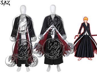 Ichigo Kurosaki Cosplay Costume Full Set - Anime Inspired Black Trench Coat, Kimono Top & Hakama Outfit Unisex Comic Con Halloween