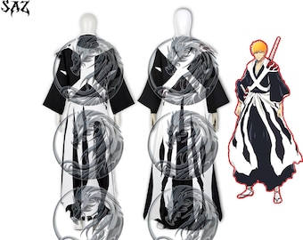Ichigo Kurosaki Cosplay Costume Full Set - Anime Inspired Black Trench Coat, Kimono Top & Hakama Outfit Bleach TYBW Comic Con Halloween