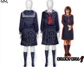 Silent Hill F Hinako Shimizu Cosplay Costume - Japanese Sailor School Uniform Top, Pleated Skirt, Red Tie & Socks Cosplay Outfit Women