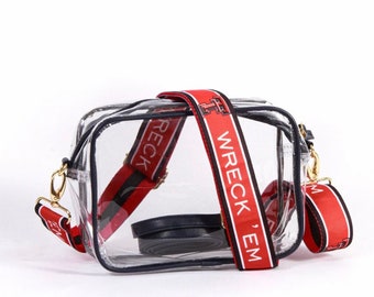 Texas Tech Clear Purse with Strap WRECK EM - Licensed, Canvas, Purse, Tailgate, Game Day, Stadium, Crossbody, Back to School, Graduation