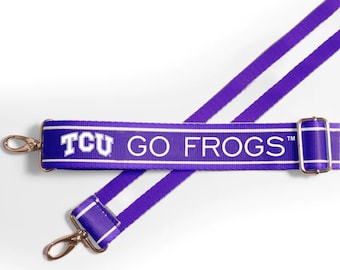 TCU GO FROGS - Correa ajustable para bolso, producto con licencia oficial, estampado, aprobado para estadios, regalo de graduación, regreso a clases, para fiestas previas a los partidos