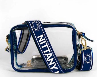 Penn State Clear Purse with Strap NITTANY LIONS - Licensed, Canvas, Tailgating, Game Day, Stadium Approved, Crossbody, Graduation