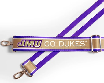 James Madison GO DUKES: verstelbaar riempje, gelicentieerd, stadiongoedgekeurd, wedstrijddag, patroon, canvas, afstudeercadeau, terug naar school