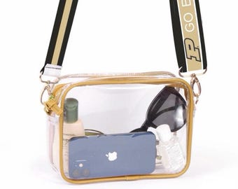 Purdue GO BOILERS / Clear Purse with Strap, Licensed, Canvas, Game Day, Stadium Approved, Crossbody, Back to School, Graduation Gift