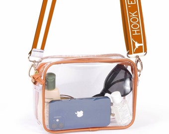 Doorzichtige Texas Longhorn-tas met riem / HAAK"EM-licentie, canvas, Game Day, stadion, universiteit, crossbody, afstudeercadeau, terug naar school