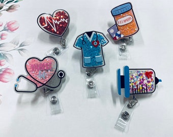 Cute Retractable Badge Reel, Nurse ID Holder, RN Key Card, Nurse Badge Reel, Nurse Gift, Medical, Sparkle Badge, Retractable, Valentines