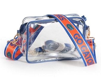 Florida GO GATORS Clear Purse with Strap - Licensed, Canvas, Tailgating, Game Day, Stadium Approved, Crossbody, Back to School, Graduation