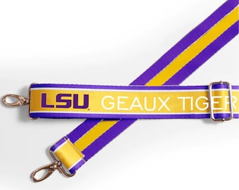 LSU GEAUX TIGERS - Verstellbarer Geldbörsengurt, lizenziert, gemustert, Canvas, Crossbody, Heckklappe, vom Stadion zugelassen, Abschlussgeschenk, durchsichtige Tasche