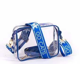 Kentucky doorzichtige portemonnee met riem GO CATS - verstelbaar, gelicentieerd, canvas, game day, crossbody, universiteit, stadion goedgekeurd, afstudeercadeau
