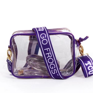 TCU Clear Purse with Strap, GO FROGS, Licensed, Canvas, Game Day, Stadium Approved, Crossbody, Graduation Gift, Back To School