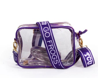 Doorzichtige TCU-tas met riem, GO Frogs, gelicentieerd, canvas, Game Day, stadiongoedgekeurd, crossbody, afstudeercadeau, terug naar school