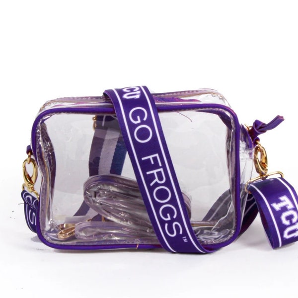 TCU Clear Geldbörse mit Riemen, GO FROGS, Lizenziert, Canvas, Spieltag, Stadionzugelassen, Crossbody, Abschlussgeschenk, Schulanfang