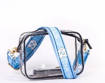 UNC TAR HEELS Clear Purse with Strap, Licensed, Canvas, Game Day, Stadium Approved, Crossbody, Graduation Gift, Back to School, Tailgating
