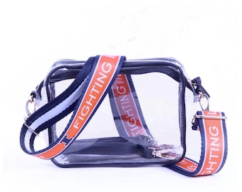 Doorzichtige Illinois-portemonnee met riem / FIGHTING ILLINI - gelicentieerd / Canvas / Game Day / Stadium / University / Crossbody / Kerstmis / Bumperklep