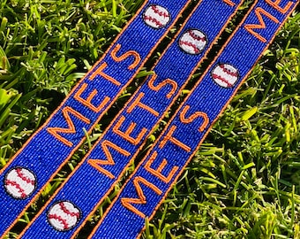 New York Mets Perlen Geldbörse Riemen, handgefertigt, klare Geldbörse, Crossbody, Schulter, vom Stadion zugelassen, Spieltag, Abschlussgeschenk, Muttertag