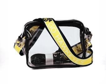 Iowa Go Hawkeyes Clear Purse with Strap, Licensed, Canvas, Game Day, Stadium Approved, University, Crossbody, Graduation, Back to School