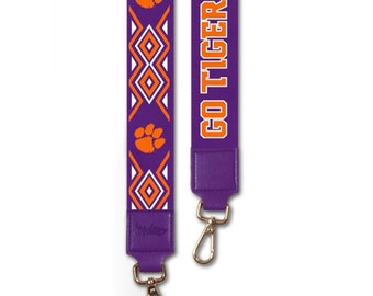 Clemson GO TIGERS - Adjustable Purse Strap, Licensed, Canvas, Stadium Approved, Game Day, Patterned, Graduation Gift, Back To School