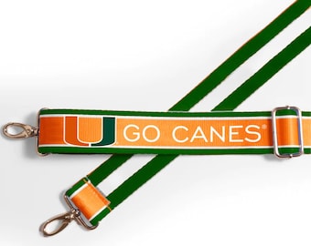 CANES GO CANES des Miami Hurricanes - Courroie de sac à main réglable, Sous licence, à motifs, approuvé par les stades, cadeau de remise des diplômes, rentrée scolaire, talonnage