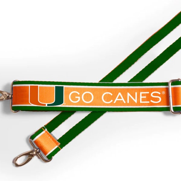 Miami GO CANES - Adjustable Purse Strap, Licensed Collegiate Gear, Patterned, Stadium Approved, Graduation Gift, Back to School, Tailgating