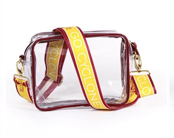 Iowa State doorzichtige portemonnee met riem - gelicentieerd, canvas, Game Day, Stadium Approved, University, Crossbody, afstuderen, cadeau, terug naar school