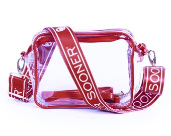 Oklahoma BOOMER SOONER Clear Purse with Strap, Licensed, Canvas, Game Day, Stadium Approved, Crossbody, Back to School, Graduation Gift