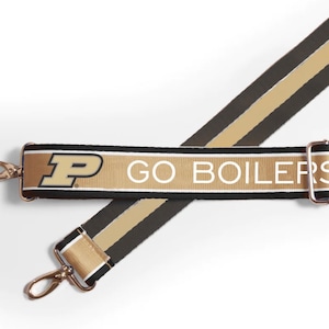 Purdue GO BOILERS - Correa ajustable para bolso, equipo universitario con licencia, estampado, estadio, regalo de graduación, regreso a clases, bolsa transparente
