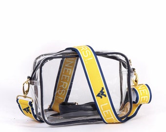 Doorzichtige tas West Virginia met riem / Let's Go Mountaineers - gelicentieerd, canvas, achterklep, Game Day, goedgekeurd door stadion, crossbody, WV